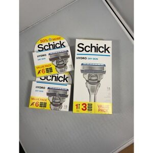 Schick Hydro Dry Skin 5-Blade Razor with 3 Cartridges And 6 Refills (2 Pk)